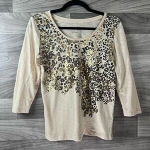 Allyson Whitmore Womens Casual Top Beige Geometric 3/4‎ Sleeve Scoop Neck S